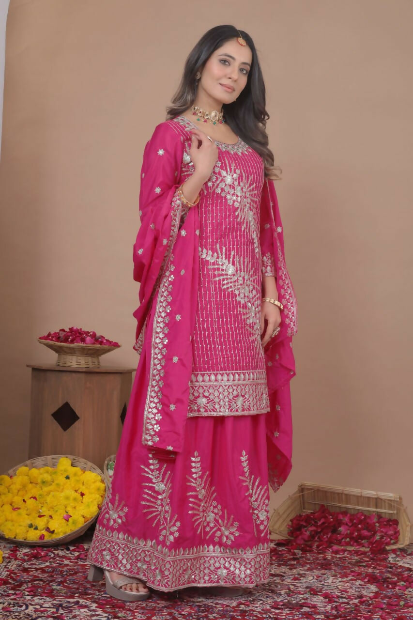 Teeya Creation Pink Color Natural Crepe Silk Wedding Wear Trending Salwar Suit | Grocsy