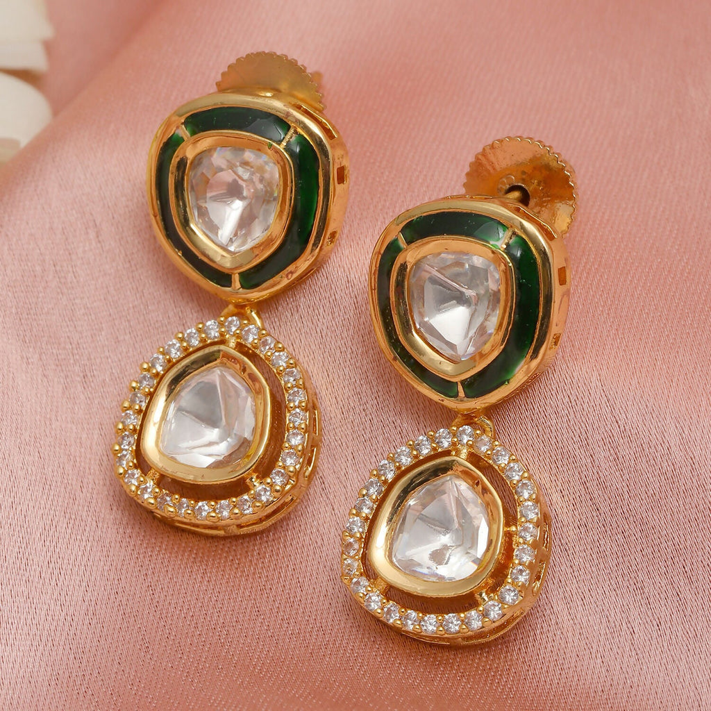 Duet Gold and Meenakari Earrings (Gold) - Ruby Raang | Grocsy