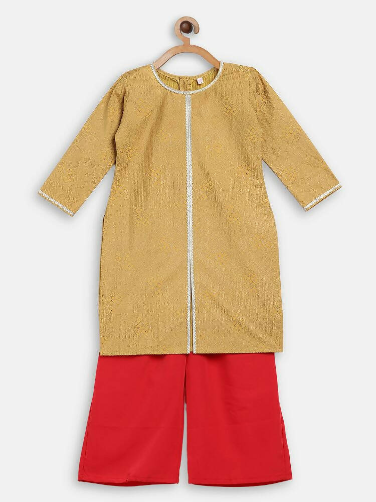 Ahalyaa Mustard Crepe Straight Kids Kurta Palazzo Set For Girls | Grocsy