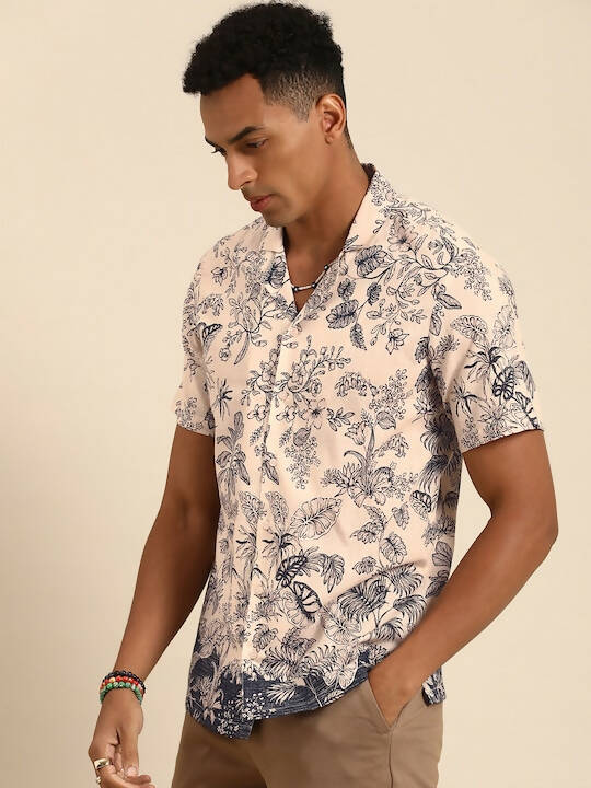 Off White Relaxed Floral Opaque Printed Casual Resort Shirt - Mahotsav | Grocsy