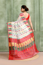 Piyari Fashion Women's White Embellished Cotton Blend Jamdani Saree | Grocsy