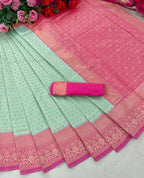 DEIANA'S Beautiful Designer Golden zari Soft Lichi Silk Saree - Sky | Grocsy