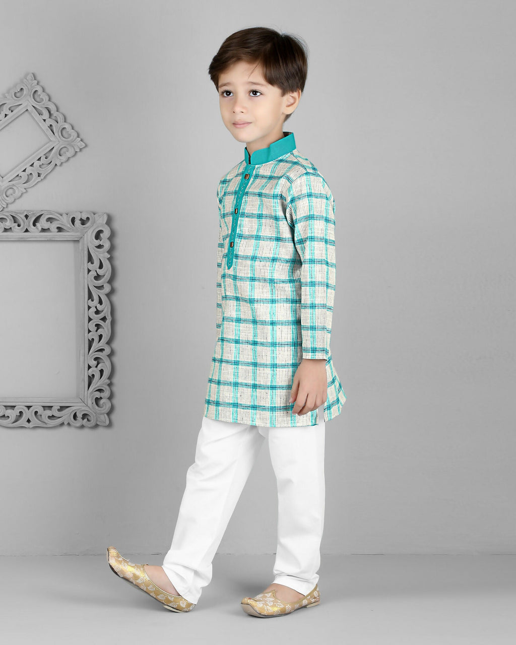 Joban Fashion Kids Island Cotton Full Sleeves Striped Kurta and Pyjama- Teal Blue | Grocsy