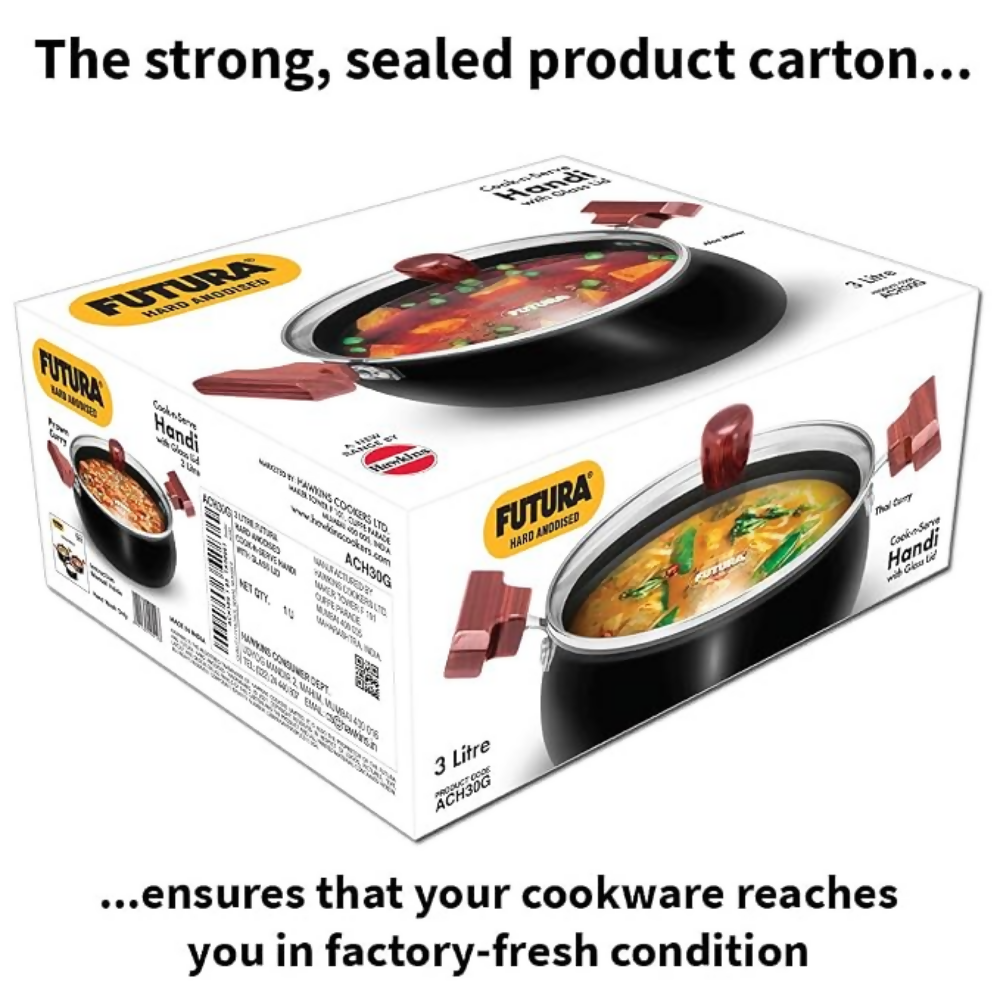 Hawkins Futura Cook N Serve Handi, Hard Anodised Biryani Handi with Glass Lid Non-Stick Saucepan | Grocsy