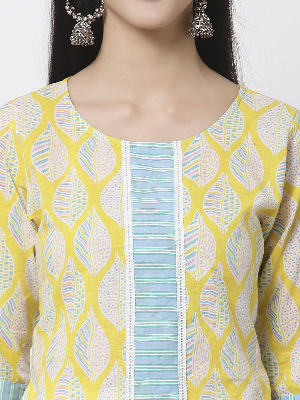 Myshka Women Yellow Cotton Printed 3/4 Sleeve Round Neck Kurta | Grocsy