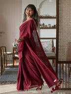 Suta Maroon Solid Cotton Blend Saree | Grocsy