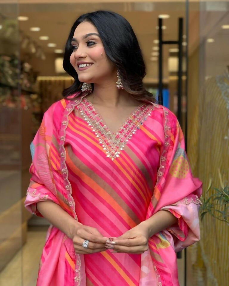 Partywear Designer Pure Russian Silk Pink Stitched Suit With Dupatta - Tanisha | Grocsy