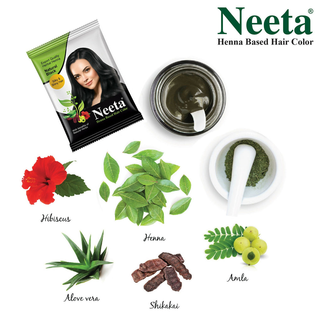 Neeta Hair Color Powder Natural Henna Based Hair Color (Pack of 10) Natural Black | Grocsy