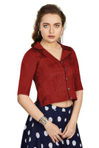 Aastha Fashion Women's Women's Maroon Art Silk Button Readymade Blouse | Grocsy
