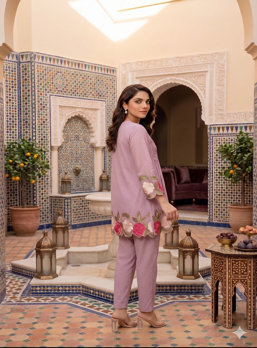 Teeya Creation Women's Peach Embroidered Kurti Set | Grocsy