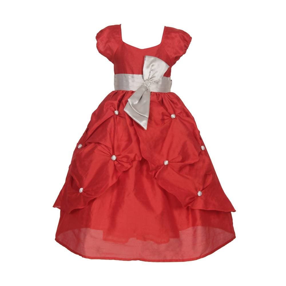 Asmaani Baby Girl's Red Color Satin Designer Full Length Dress (AS-DRESS-22014) | Grocsy