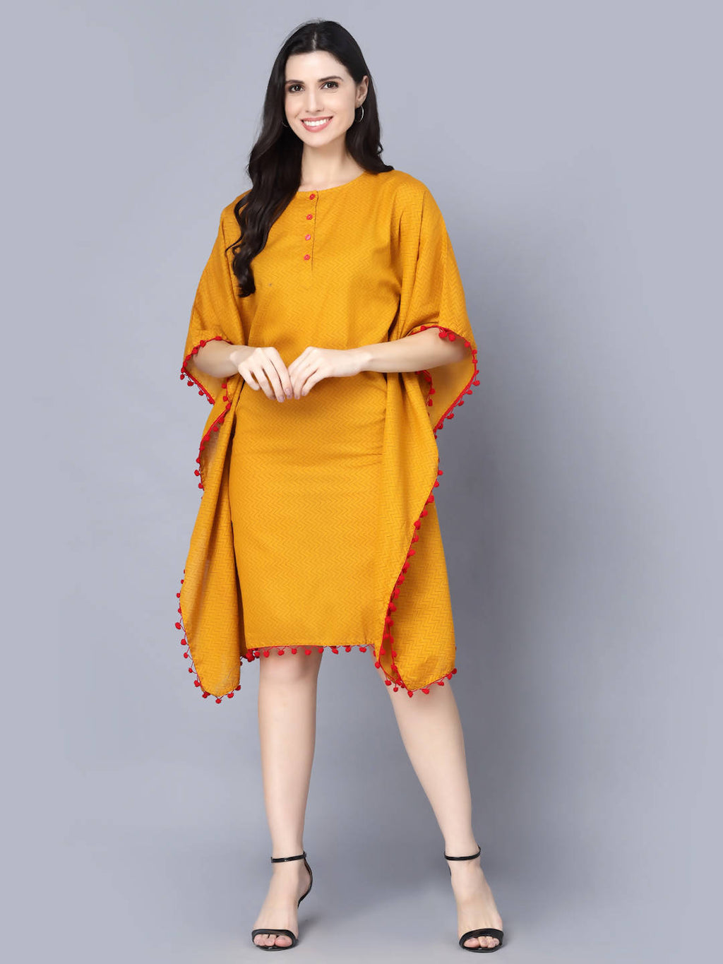 Myshka Mustard Yellow Layered Kaftan Dress | Grocsy