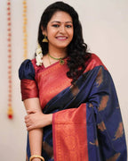 DEIANA'S Beautiful Designer Golden zari Soft Lichi Silk Saree - Navy Blue | Grocsy