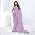 Lavendar Crepe Shimmer Silk Moti With Hand Work Saree With Unstitched Blouse - Norita Swaraa | Grocsy