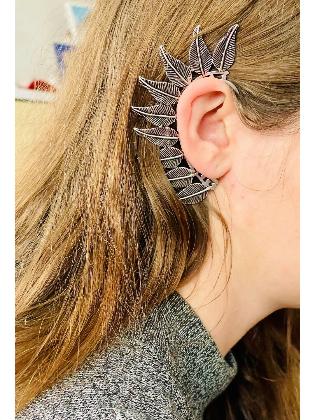 NVR Women Ethnic Silver Plated Brass Leaf Style Ear Cuff