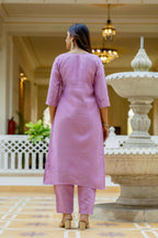 The52 Lavender Women's Gorgeous Embroidered work Viscose Gadhwal Fabric Straight Kurta, Pant and Dupatta Set | Grocsy