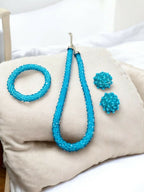 Inhanns Complete Look Crystal Statement 3-Piece Set (Adjustable Necklace + Earrings + Adjustable Bangle ) - Sky Blue | Grocsy