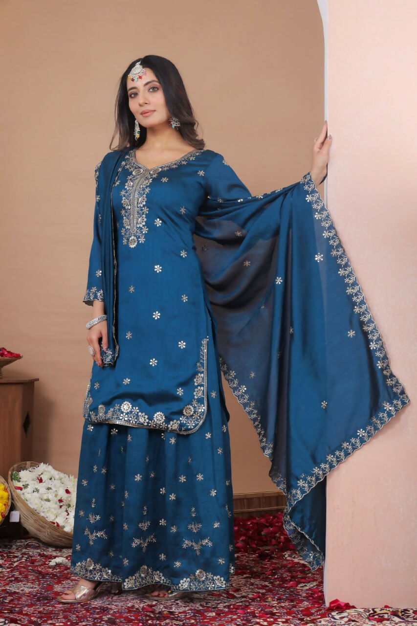 Teeya Creation Blue Color Vichitra Silk Wedding Wear Trending Salwar Suit | Grocsy