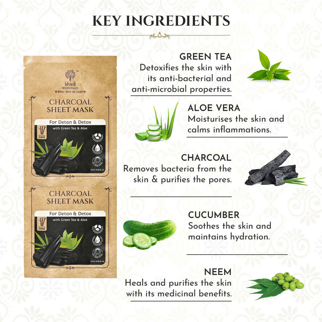 Khadi Essentials Charcoal Serum Sheet Mask | Grocsy