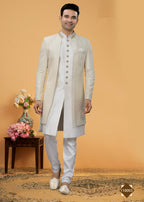 Joban Fashion Men's White Art Silk Plain Kurta Pyjama set | Grocsy