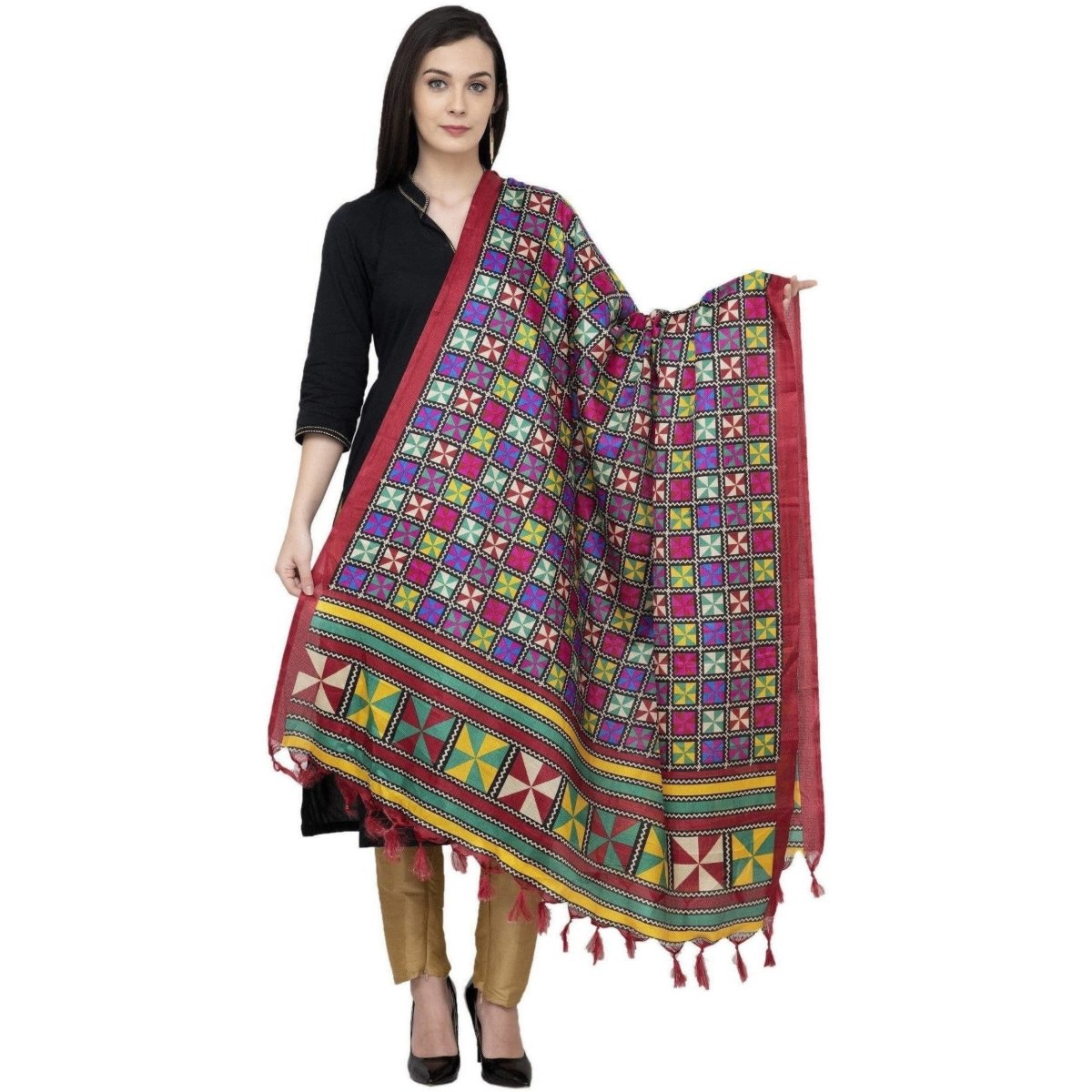 A R Silk Tussar Multi Print Fancy Dupatta Color Multi Color Dupatta | Grocsy