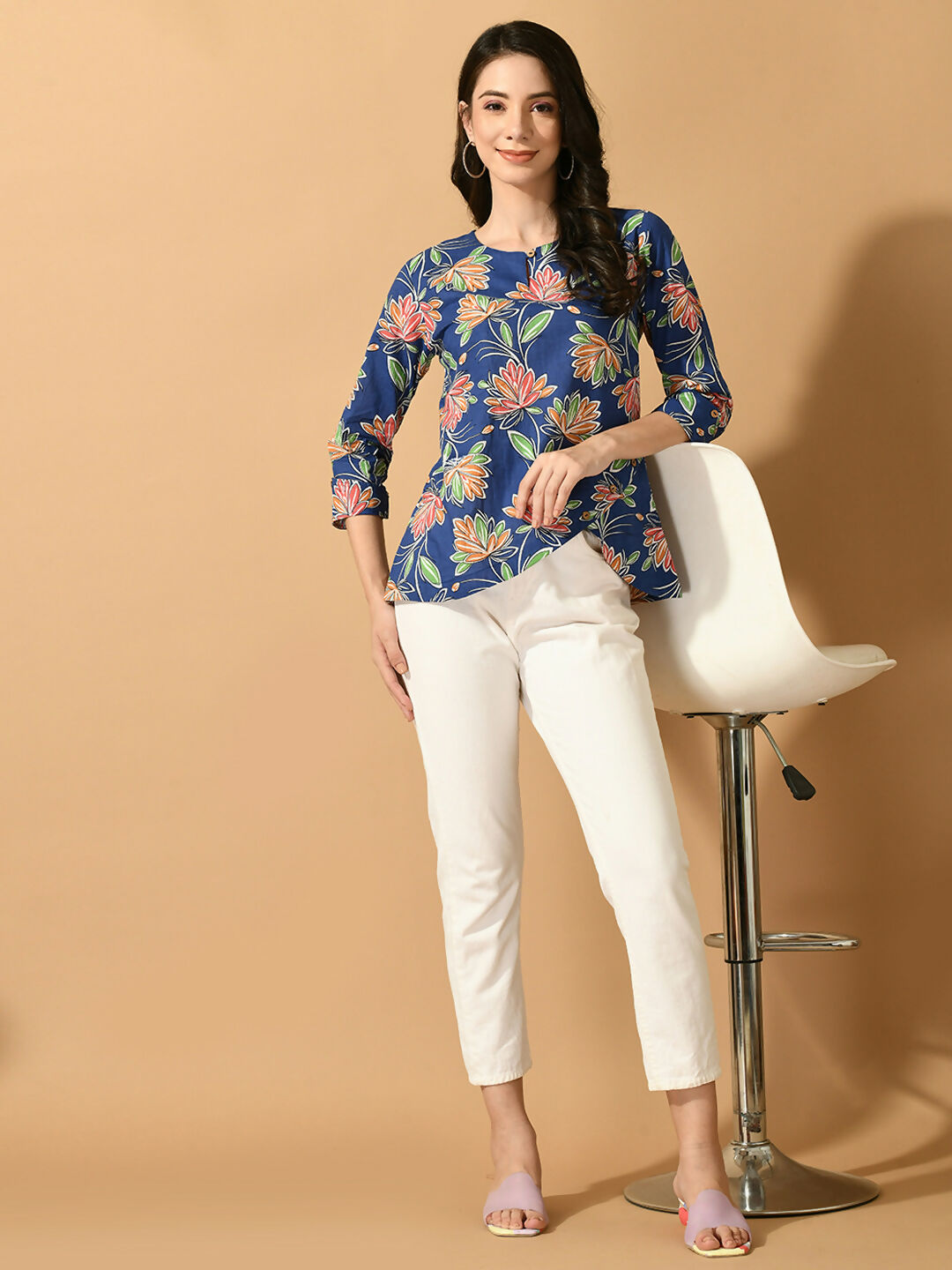 Myshka Women's Blue Printed Party Top | Grocsy