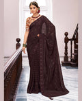 Brown Georgette Swaroski Work Saree With Unstitched Blouse Piece - Juhi | Grocsy