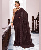 Brown Georgette Swaroski Work Saree With Unstitched Blouse Piece - Juhi | Grocsy