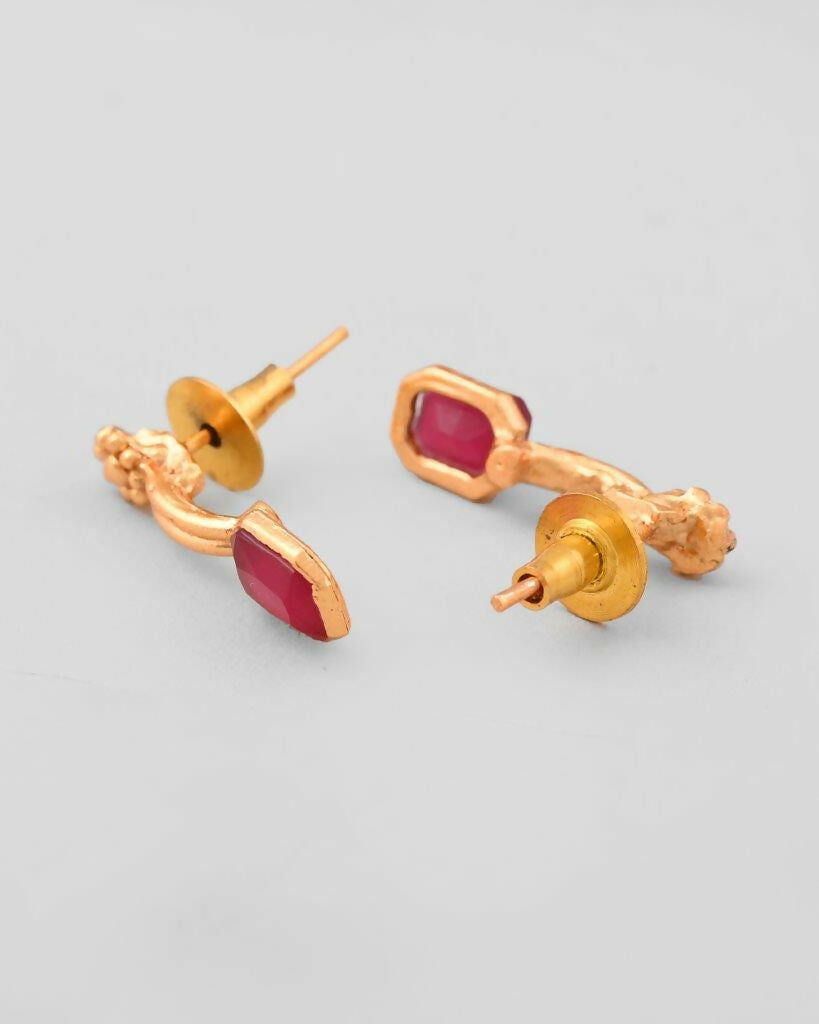 VOJ Gold-Polished Traditional Maroon Stone Studded Necklace And Earrings Set | Grocsy