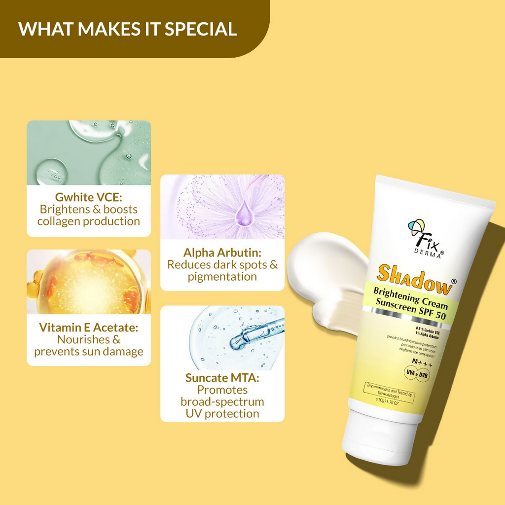 Fixderma Shadow Brightening Cream Sunscreen SPF50 PA+++ UVA/UVB | Grocsy