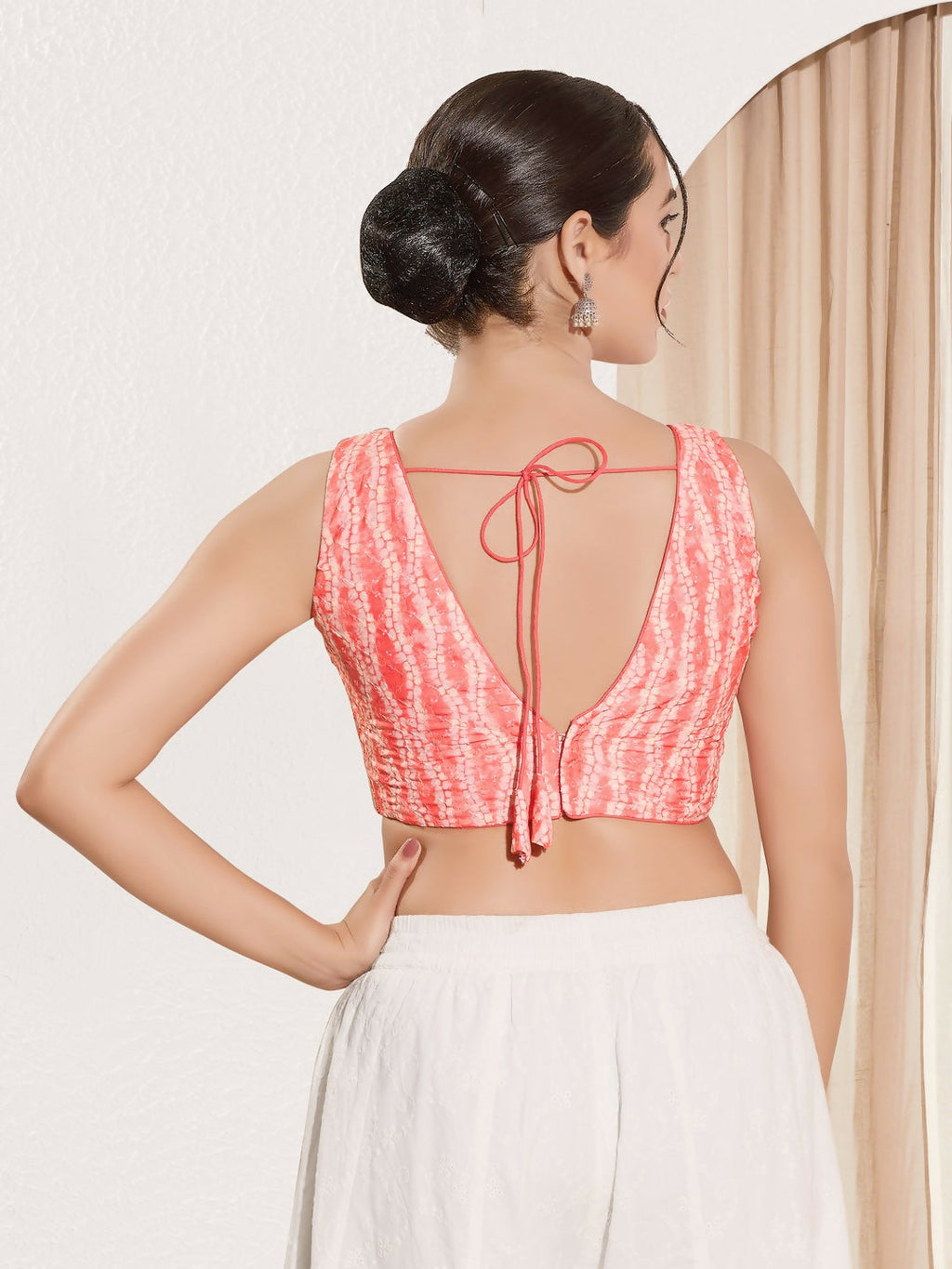 Joban Fashion Peach Viscose Rayon Padded Blouse With V Neck Sleeveless | Grocsy