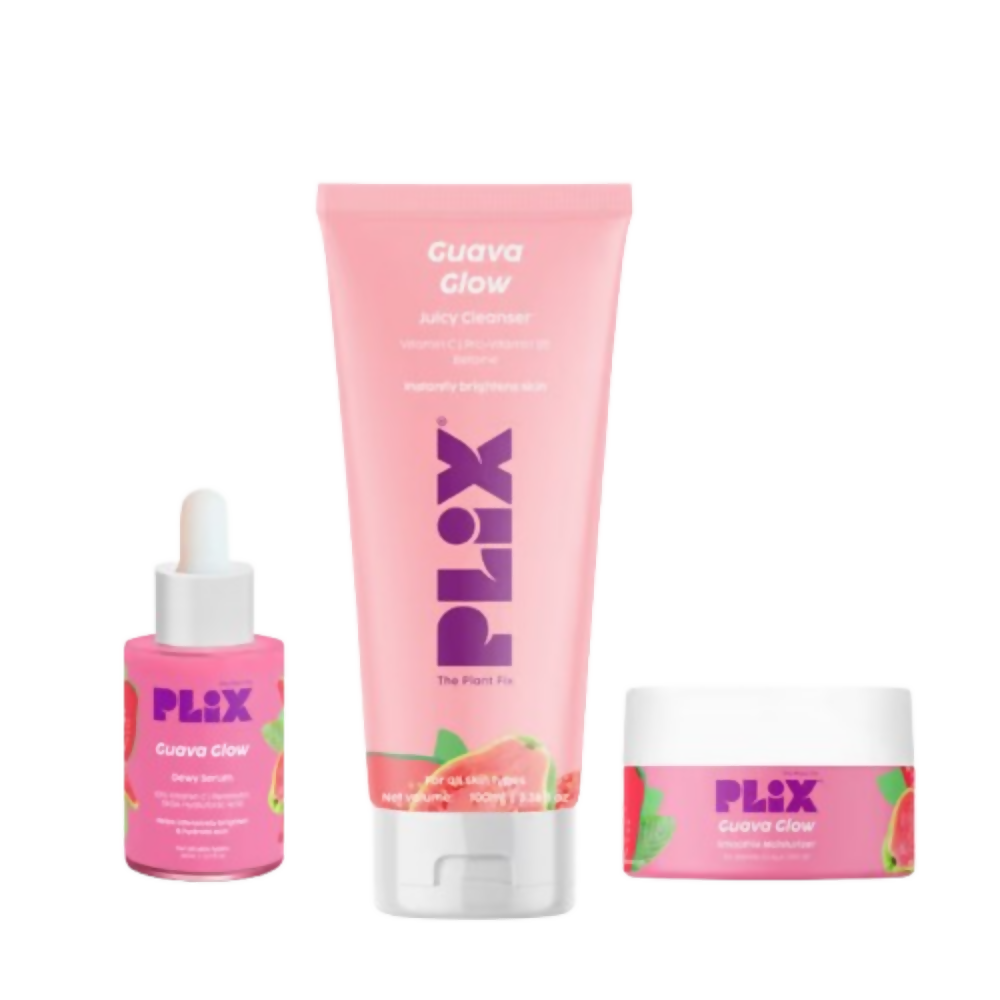 PLIX The Plant Fix Guava Glow Regime With Cleanser, 10% Vitamin C Serum & Moisturizer | Grocsy