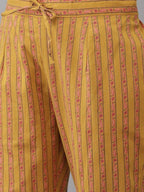 Yufta Yellow Printed kurta with Trouser Dupatta Set | Grocsy