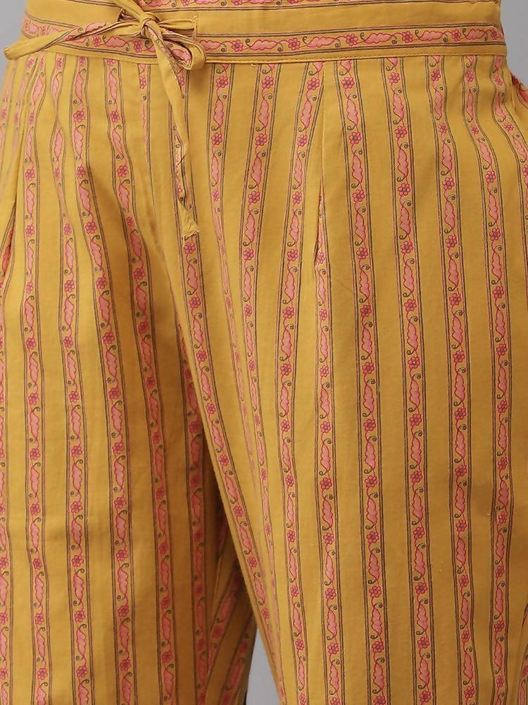 Yufta Yellow Printed kurta with Trouser Dupatta Set | Grocsy