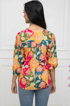 Myshka Women Multi Floral Mandarin Collar Regular Sleeves Viscose Rayon Top | Grocsy