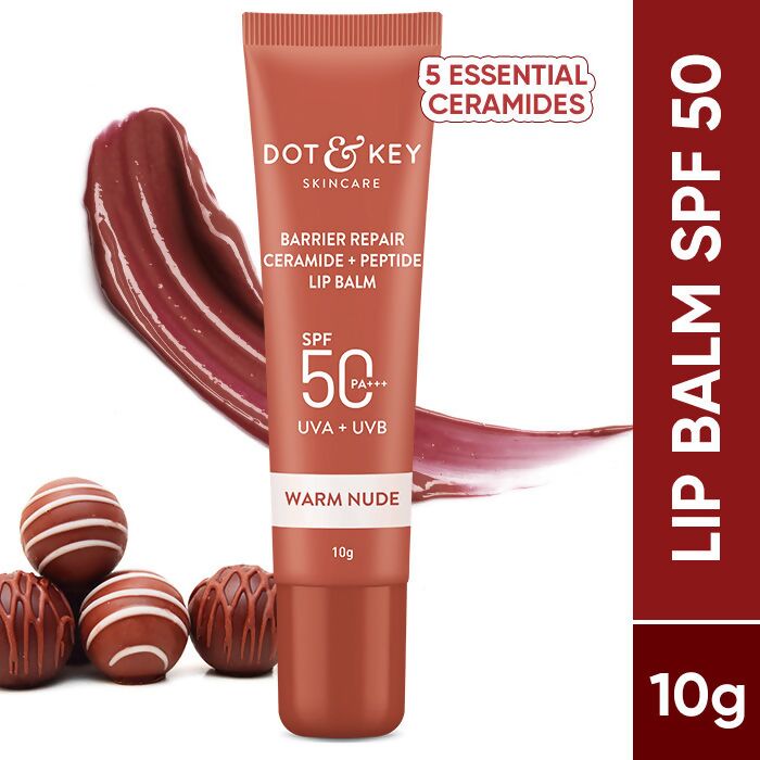 Dot & Key Barrier Repair Ceramide & Peptide SPF 50 PA+++, UVA+UVB Lip Balm - Warm Nude | Grocsy