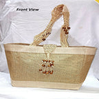 Jute Ladies Fashion Bag with Wooden Beads | Grocsy
