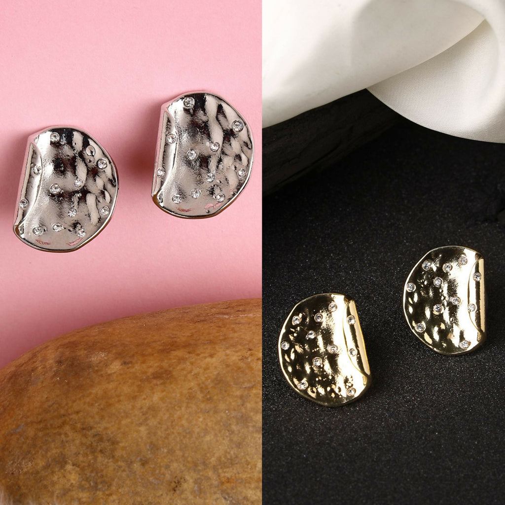 NVR Women's Set of 2 Gold & Silver Brass-Plated Artificial Stones Studded Studs Earring | Grocsy