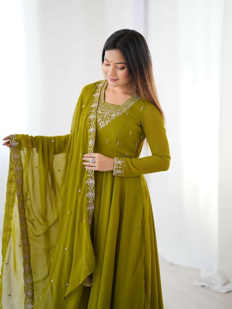 Joban Fashion Mehndi Kurta Set Georgette Sequence Embroidery Work | Grocsy
