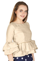 Aastha Fashion Women's Off White Art Silk Bell Sleeves attire with Poly Cotton Lining Blouse | Grocsy
