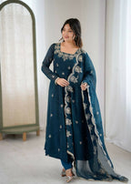 Teeya Creation Morepeach Color Crunchy Silk Embroidery Work Wedding Wear Gown | Grocsy