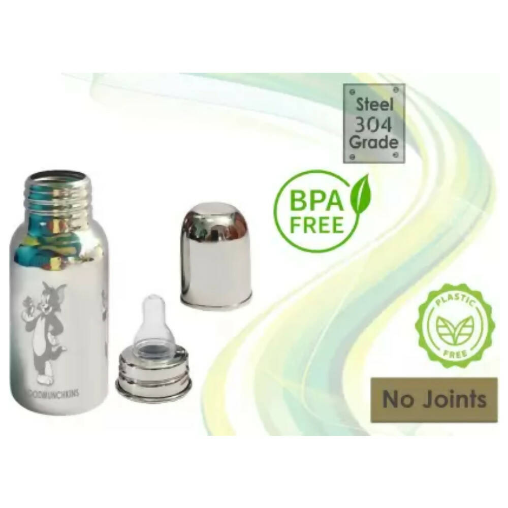 Goodmunchkins Stainless Steel Feeding Bottle 304 Grade Steel, Jointless, BPA Free, Rustfree Bottle 220 ml | Grocsy