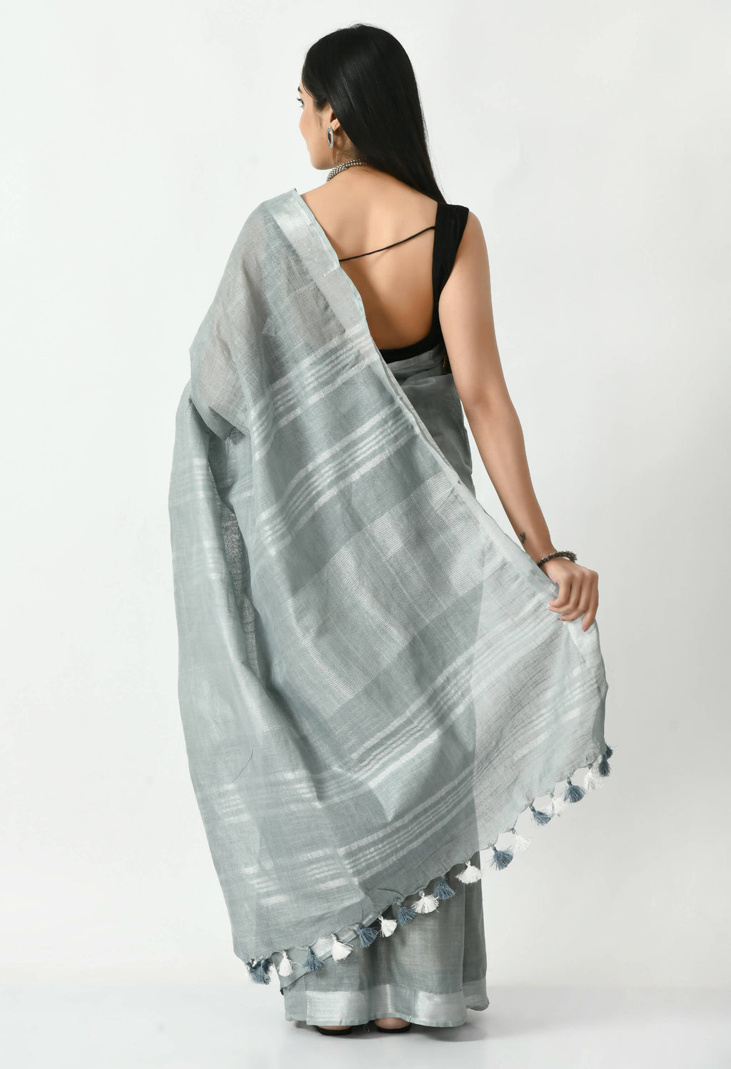 Mominos Fashion Moeza Gray Bhagalpuri Handloom Silk Linen Saree with unstitched Blouse piece | Grocsy