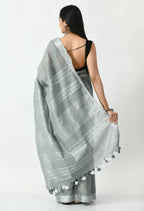 Mominos Fashion Moeza Gray Bhagalpuri Handloom Silk Linen Saree with unstitched Blouse piece | Grocsy