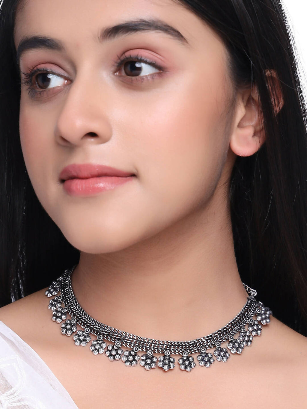 NVR Women Silver-Plated Oxidised Necklace | Grocsy
