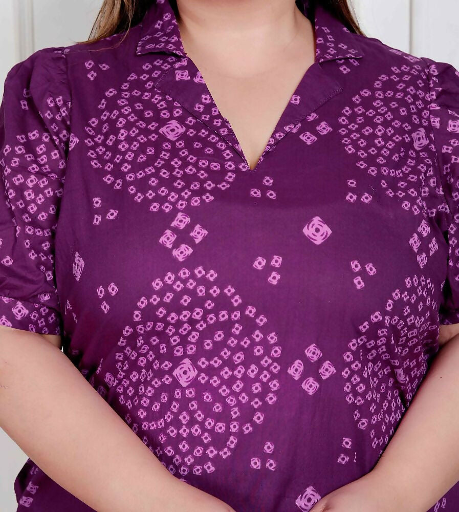 Miravan Plus Size Womens Purple Bandhani Printed A-Line Maxi Dress | Grocsy