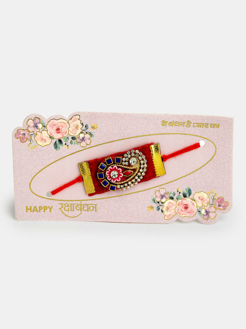 NVR Men Red Stone-Studded Rakhi With Roli Chawal | Grocsy