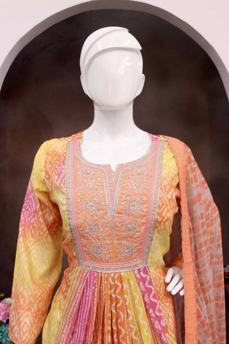 Vastranavya Pink Muslin Printed Sequins Beads Work Abaya Style Anarkali Suit | Grocsy