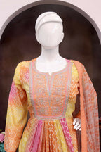 Vastranavya Pink Muslin Printed Sequins Beads Work Abaya Style Anarkali Suit | Grocsy
