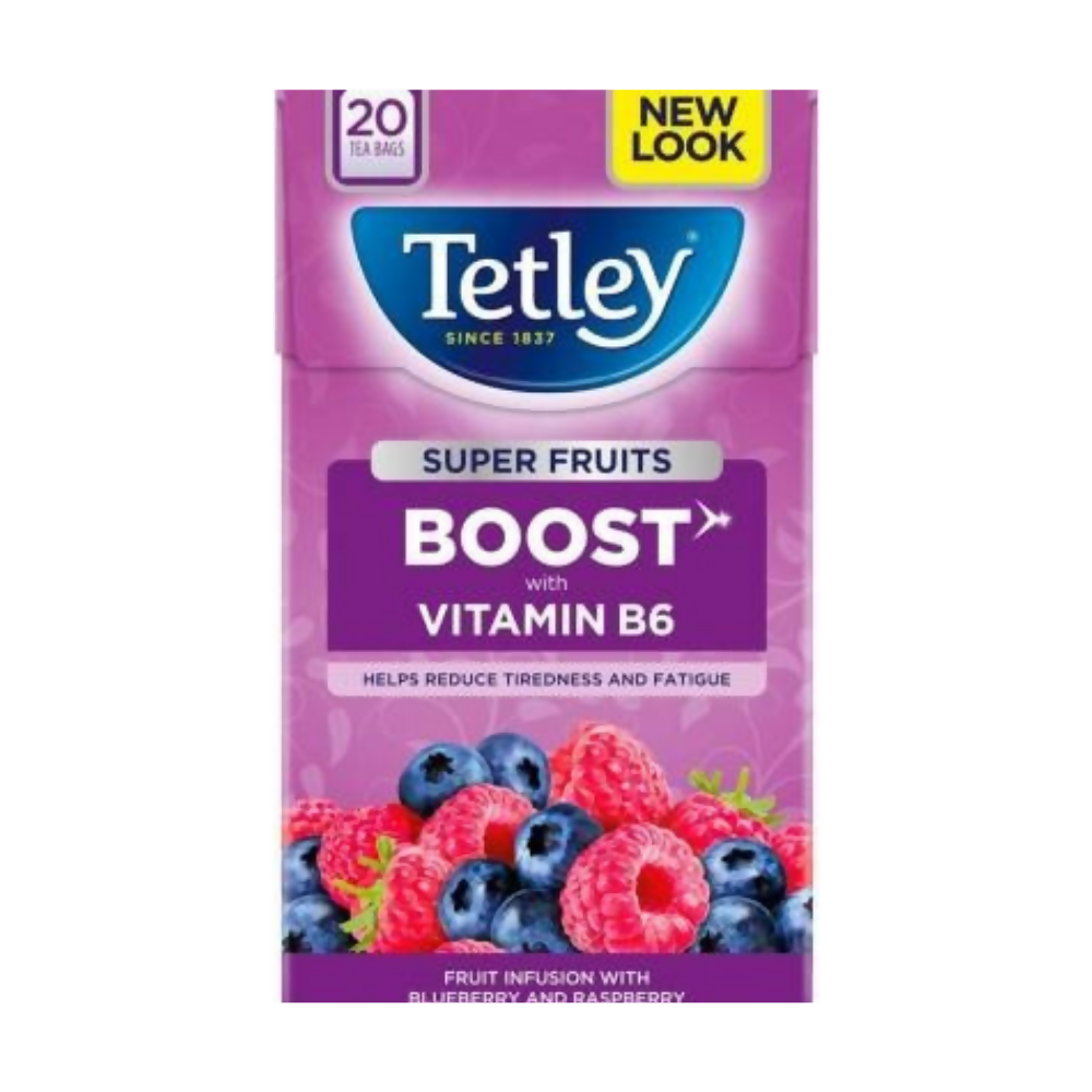 Tetley Super Fruits Boost With Blueberry & Raspberry Tea Bags | Grocsy